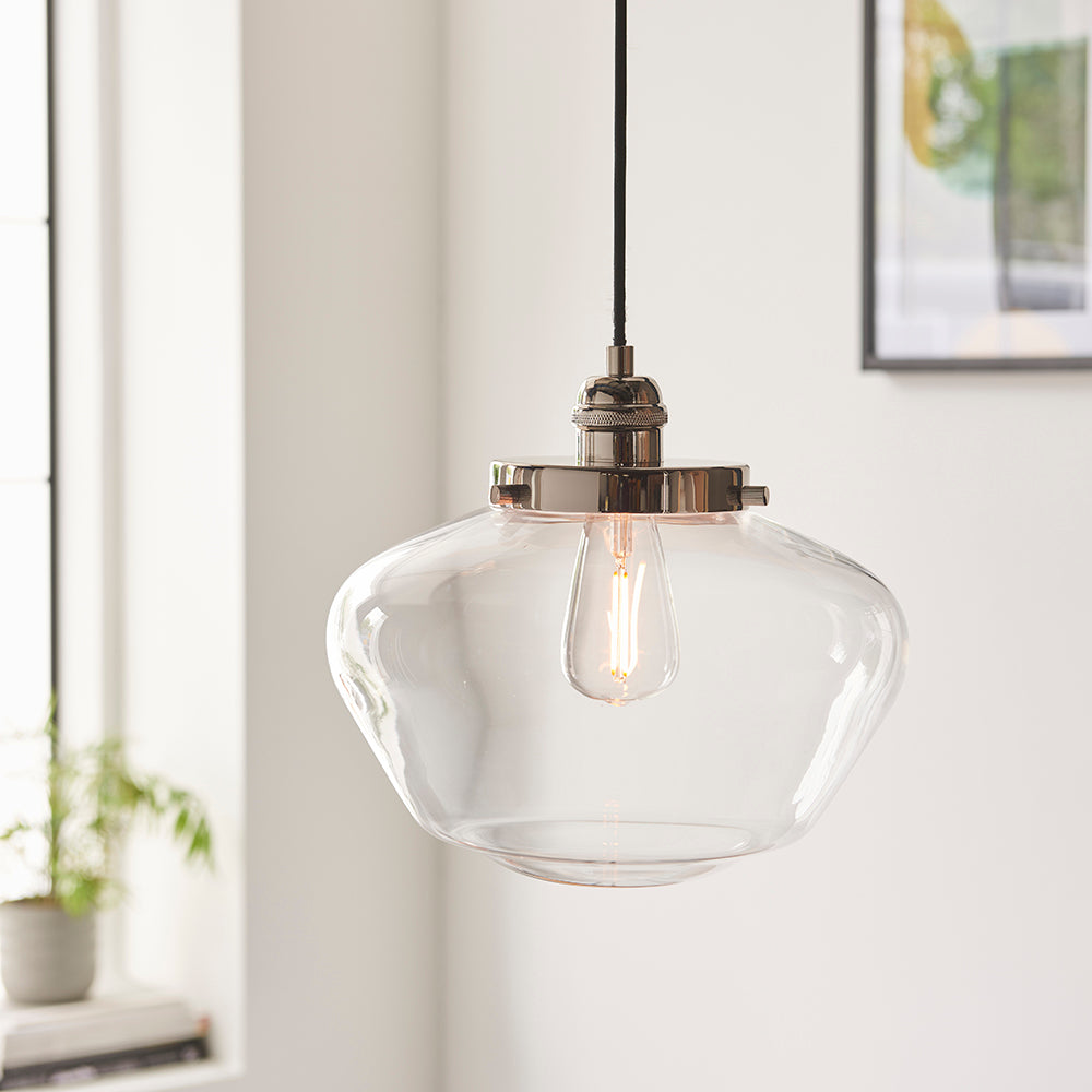 Camberley Clear Glass Shade Ceiling Pendant Light In Polished Nickel