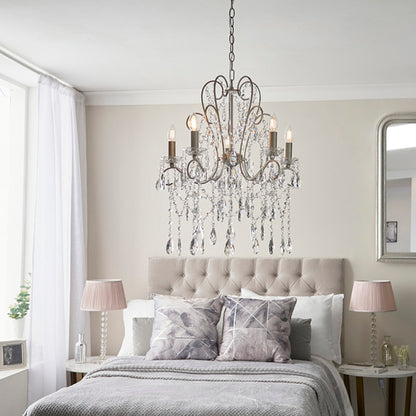 Berkley 5 Lights Clear Crystal Glass Ceiling Pendant Light In Aged Silver