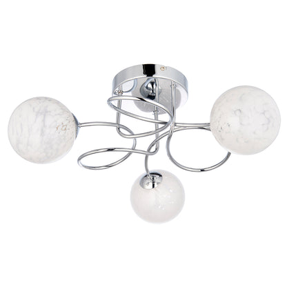 Delos White Confetti Glass Shades 3 Lights Semi Flush Ceiling Light In Polished Chrome