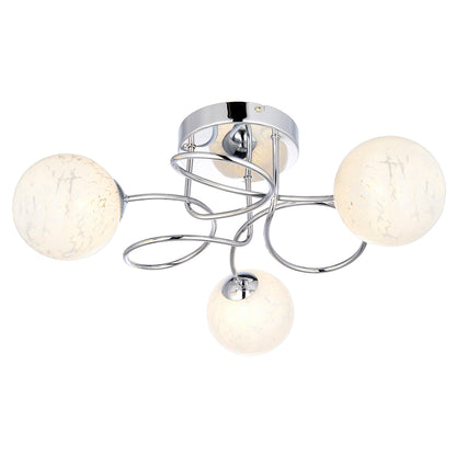 Delos White Confetti Glass Shades 3 Lights Semi Flush Ceiling Light In Polished Chrome