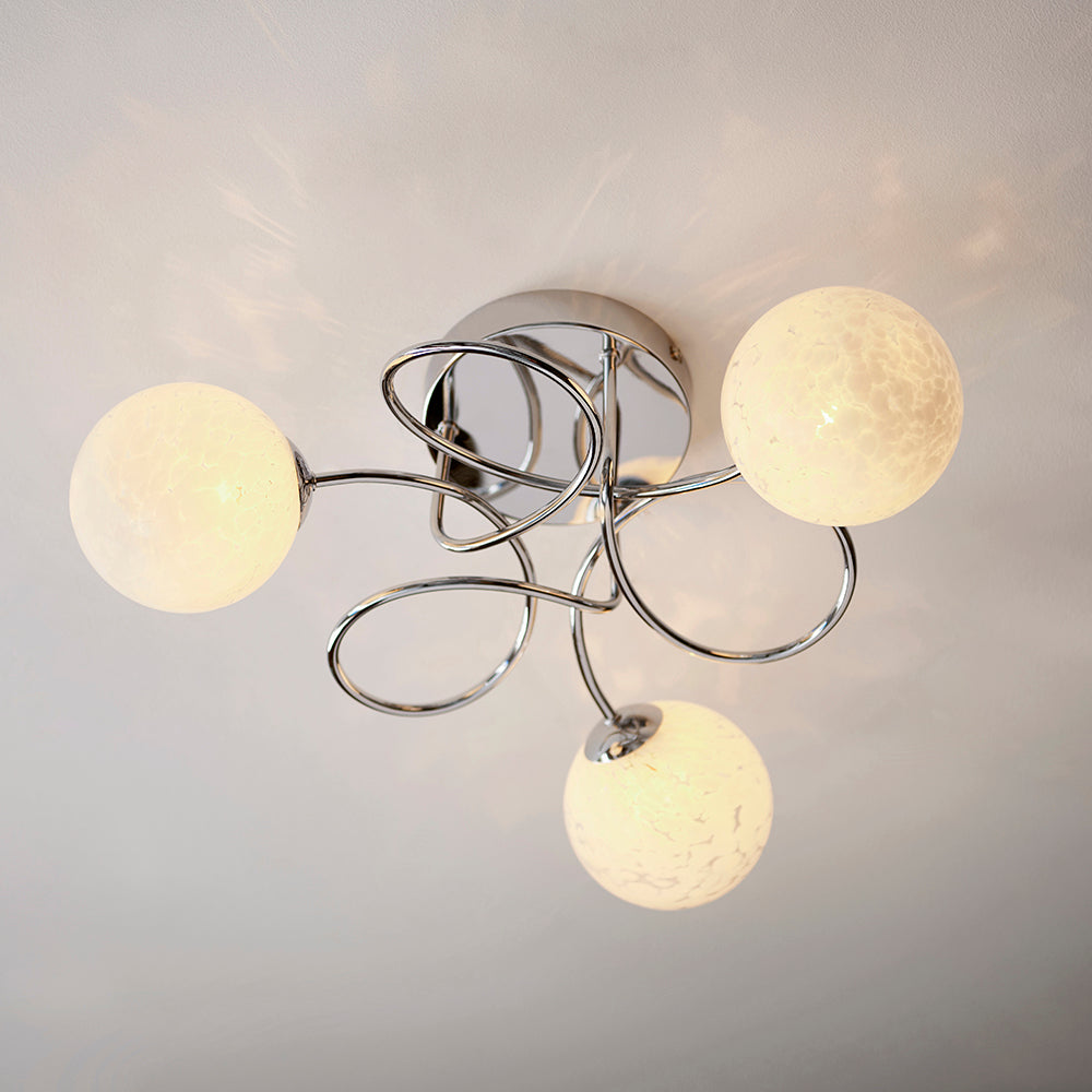 Delos White Confetti Glass Shades 3 Lights Semi Flush Ceiling Light In Polished Chrome