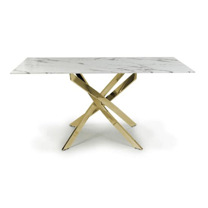 Astoria Medium 1.6m Glass Top Dining Table In White With Gold Legs