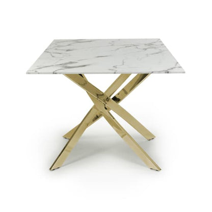 Astoria Medium 1.6m Glass Top Dining Table In White With Gold Legs