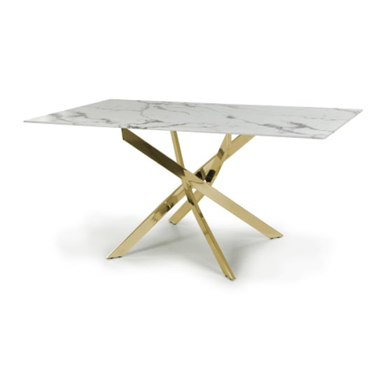 Astoria Medium 1.6m Glass Top Dining Table In White With Gold Legs