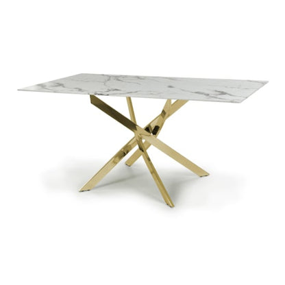 Astoria Medium 1.6m Glass Top Dining Table In White With Gold Legs