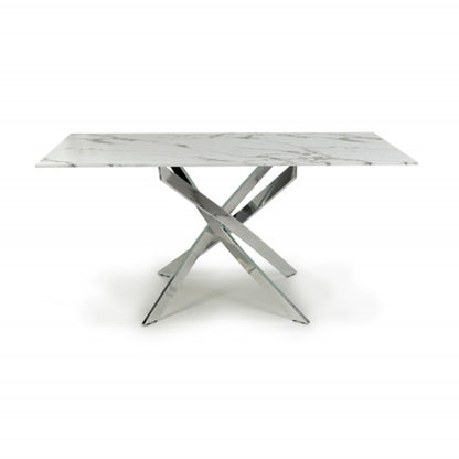 Astoria Medium 1.6m Glass Top Dining Table In White With Chrome Legs
