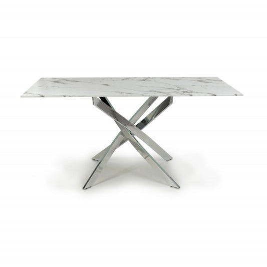 Astoria Medium 1.6m Glass Top Dining Table In White With Chrome Legs