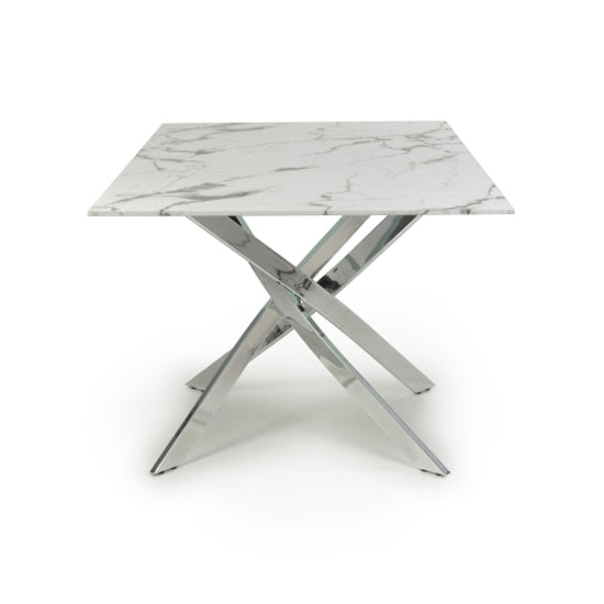 Astoria Medium 1.6m Glass Top Dining Table In White With Chrome Legs
