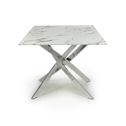 Astoria Medium 1.6m Glass Top Dining Table In White With Chrome Legs