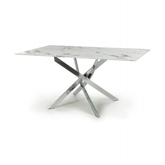 Astoria Medium 1.6m Glass Top Dining Table In White With Chrome Legs