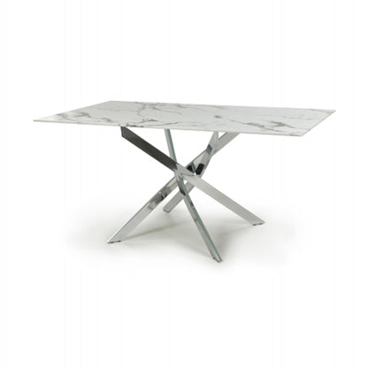 Astoria Medium 1.6m Glass Top Dining Table In White With Chrome Legs