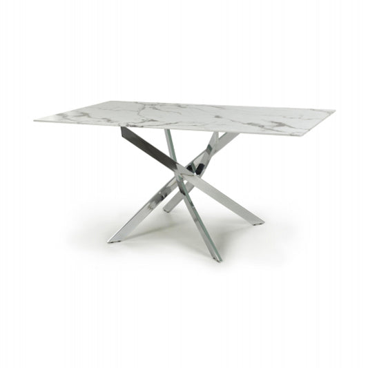 Astoria Medium 1.6m Glass Top Dining Table In White With Chrome Legs