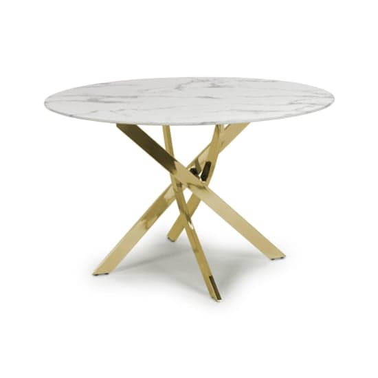 Astoria Round 1.2m Glass Top Dining Table In White With Gold Legs