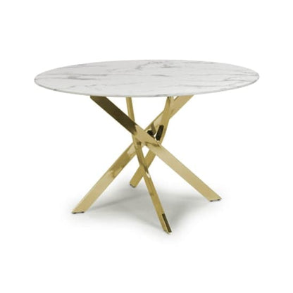 Astoria Round 1.2m Glass Top Dining Table In White With Gold Legs