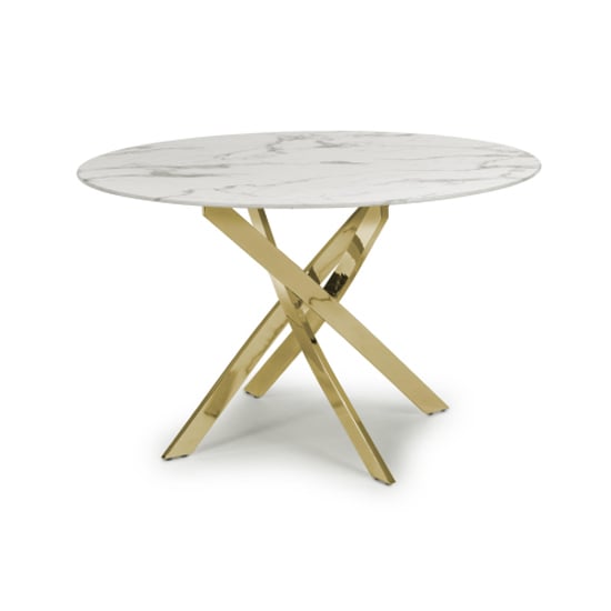 Astoria Round 1.2m Glass Top Dining Table In White With Gold Legs