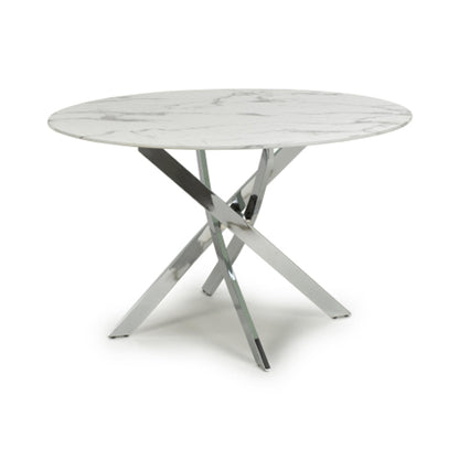 Astoria Round 1.2m Glass Top Dining Table In White With Chrome Legs