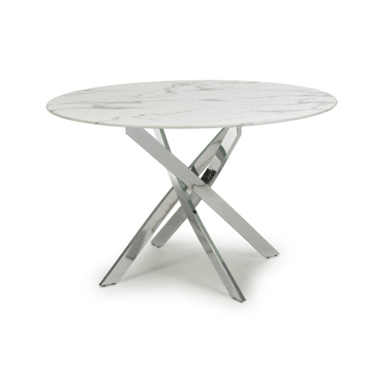 Astoria Round 1.2m Glass Top Dining Table In White With Chrome Legs