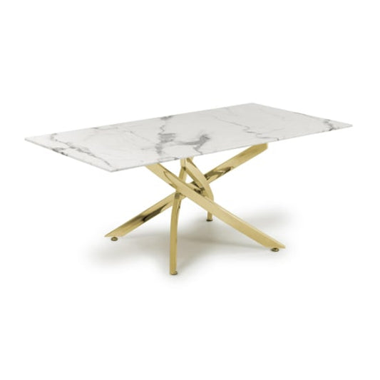 Astoria Glass Top Coffee Table In White With Gold Legs