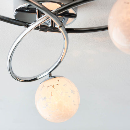 Maye White Confetti Glass Shades 3 Light Semi Flush Ceiling Light In Chrome