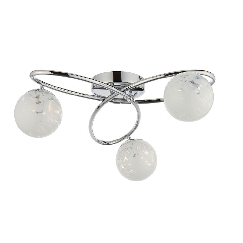 Maye White Confetti Glass Shades 3 Light Semi Flush Ceiling Light In Chrome