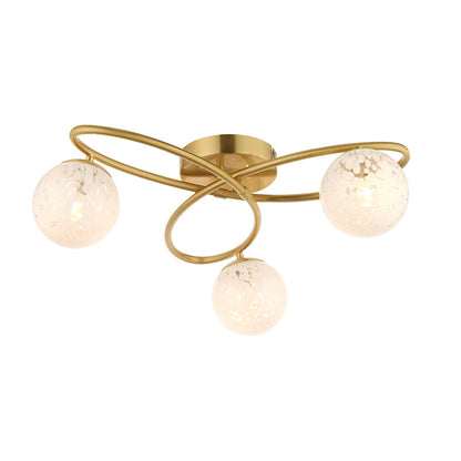 Maye White Confetti Glass Shades 3 Light Semi Flush Ceiling Light In Satin Brass