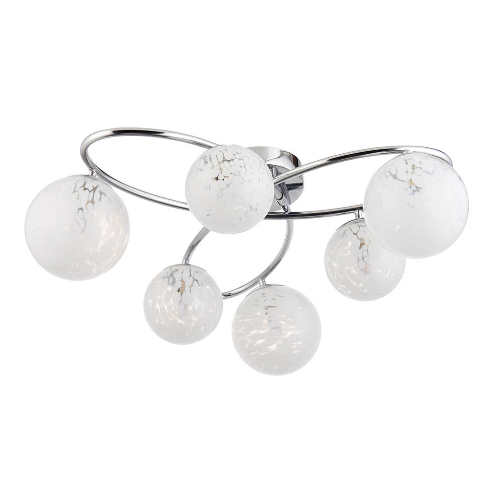 Maye White Confetti Glass Shades 6 Light Semi Flush Ceiling Light In Chrome