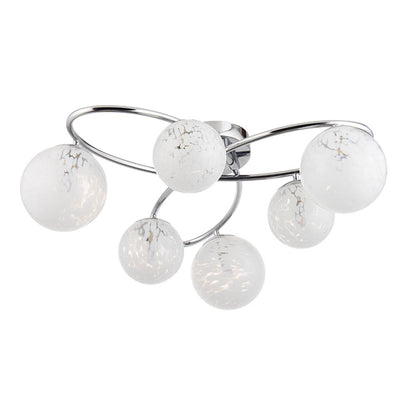 Maye White Confetti Glass Shades 6 Light Semi Flush Ceiling Light In Chrome