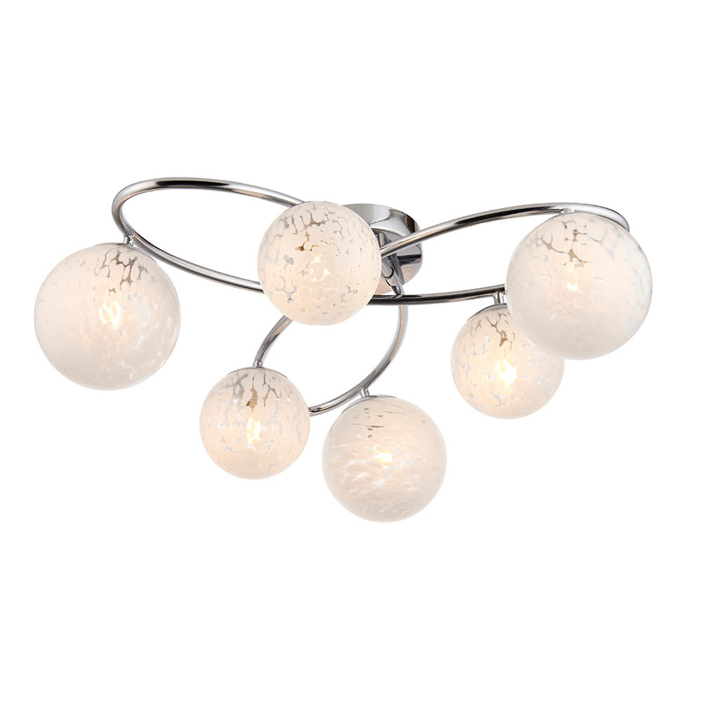 Maye White Confetti Glass Shades 6 Light Semi Flush Ceiling Light In Chrome