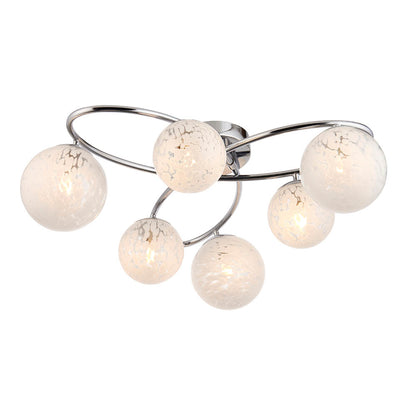 Maye White Confetti Glass Shades 6 Light Semi Flush Ceiling Light In Chrome