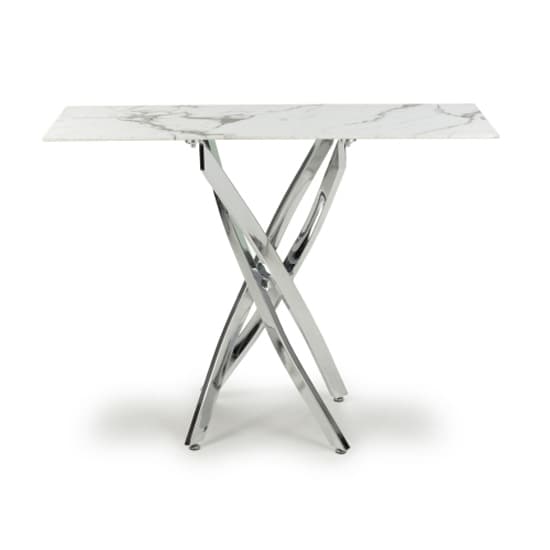 Astoria Glass Top Console Table In White With Chrome Legs