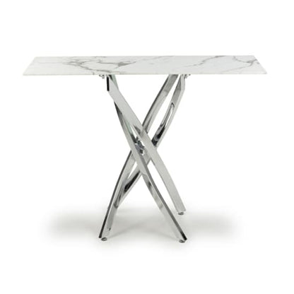 Astoria Glass Top Console Table In White With Chrome Legs