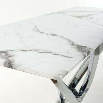 Astoria Glass Top Console Table In White With Chrome Legs