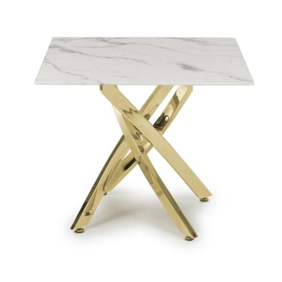 Astoria Square Glass Top Dining Table In White With Gold Legs