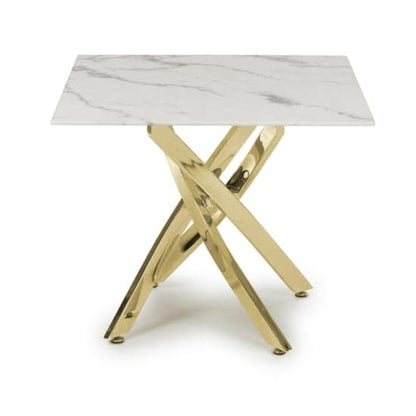 Astoria Square Glass Top Dining Table In White With Gold Legs