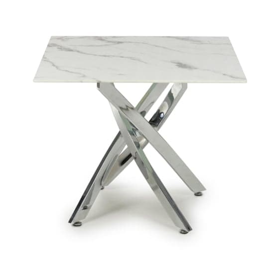 Astoria Square Glass Top Dining Table In White With Chrome Legs
