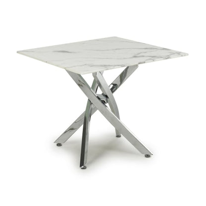Astoria Square Glass Top Dining Table In White With Chrome Legs