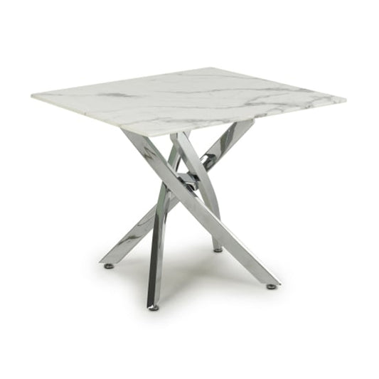 Astoria Square Glass Top Dining Table In White With Chrome Legs