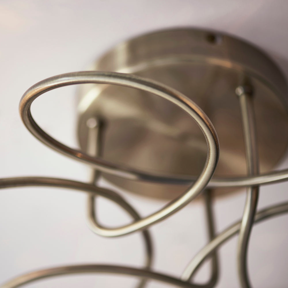 Delos White Confetti Glass Shades 3 Lights Semi Flush Ceiling Light In Antique Brass