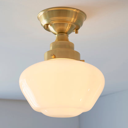 Camberley Opal Glass Shade Semi Flush Ceiling Light In Antique Brass