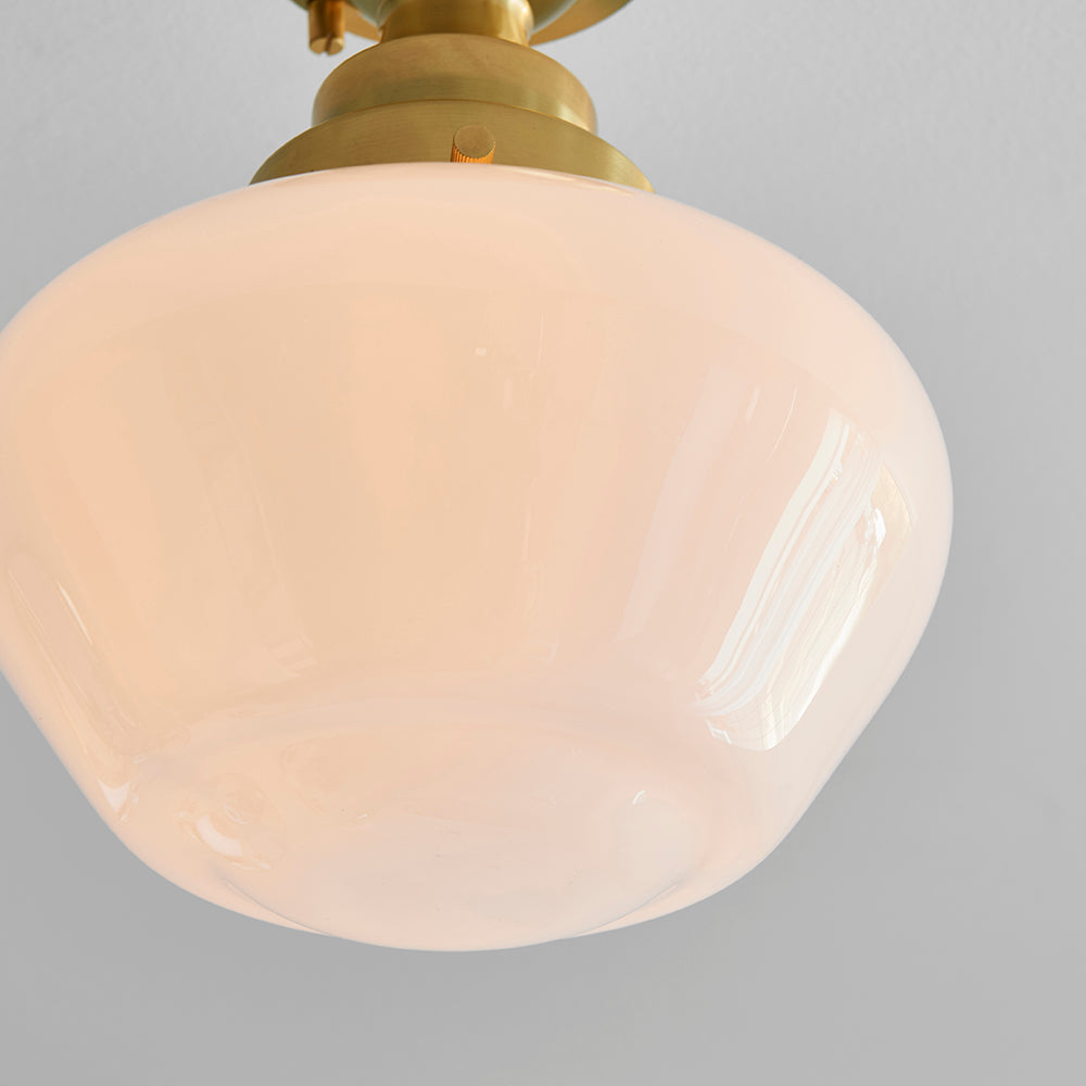 Camberley Opal Glass Shade Semi Flush Ceiling Light In Antique Brass