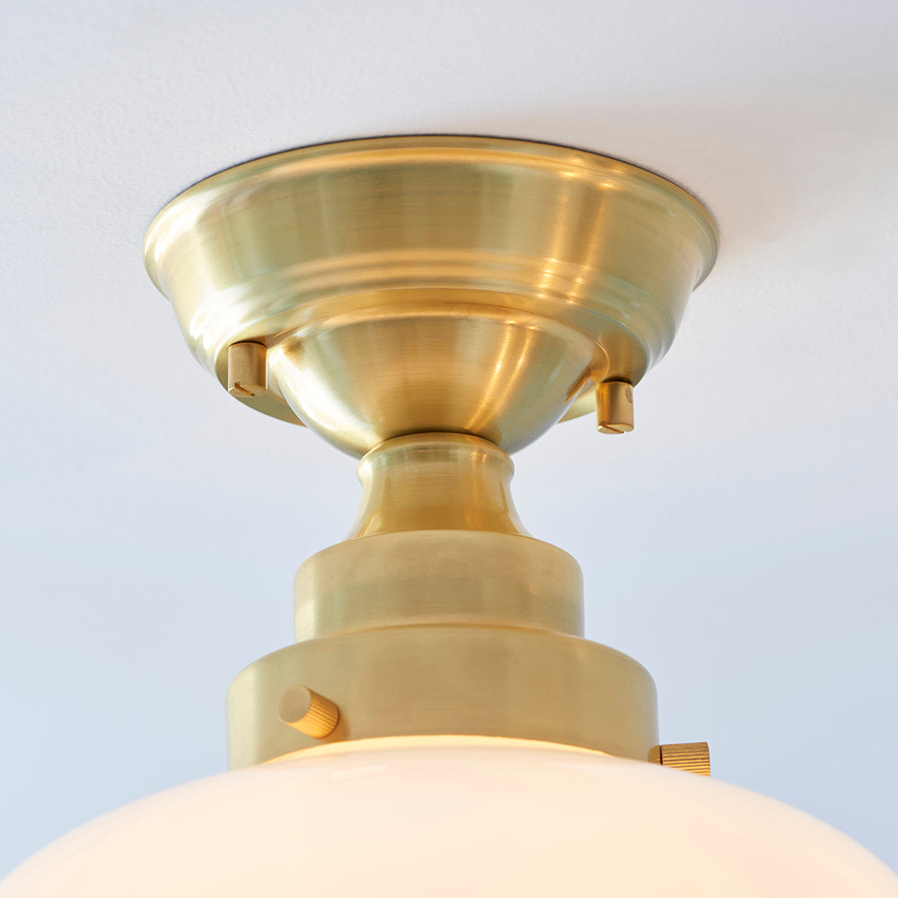 Camberley Opal Glass Shade Semi Flush Ceiling Light In Antique Brass