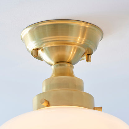 Camberley Opal Glass Shade Semi Flush Ceiling Light In Antique Brass