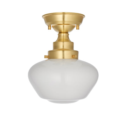 Camberley Opal Glass Shade Semi Flush Ceiling Light In Antique Brass