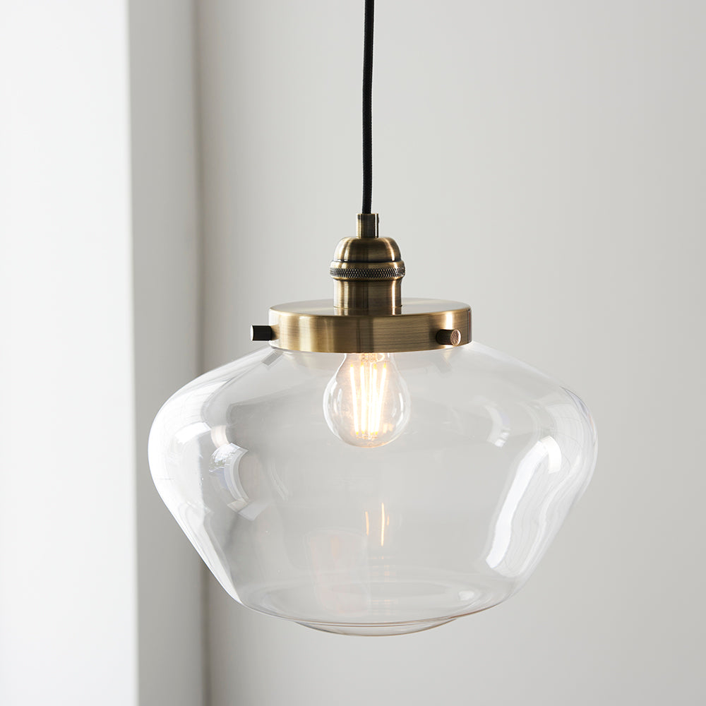 Camberley Clear Glass Shade Ceiling Pendant Light In Antique Brass