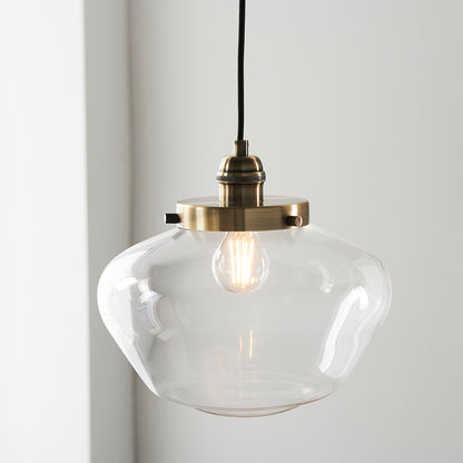 Camberley Clear Glass Shade Ceiling Pendant Light In Antique Brass