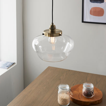 Camberley Clear Glass Shade Ceiling Pendant Light In Antique Brass