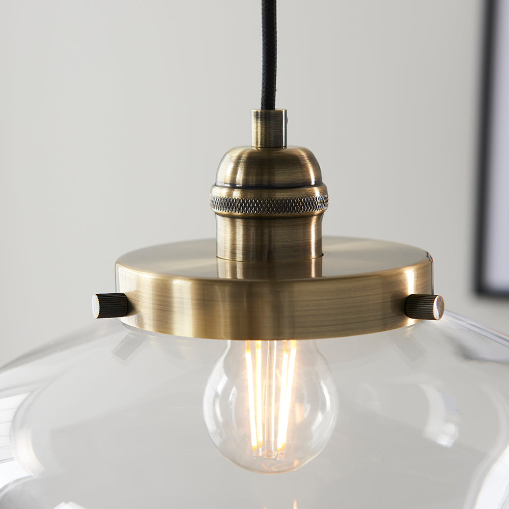 Camberley Clear Glass Shade Ceiling Pendant Light In Antique Brass
