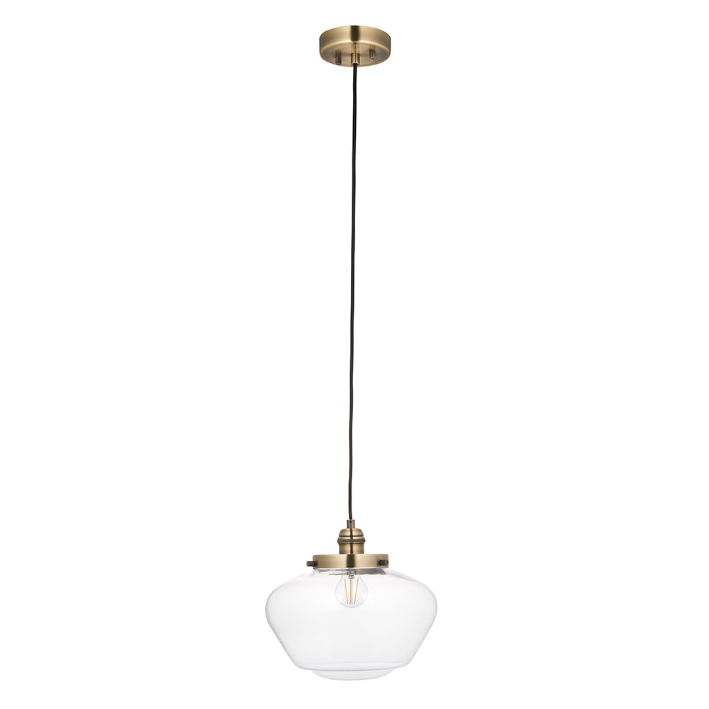 Camberley Clear Glass Shade Ceiling Pendant Light In Antique Brass