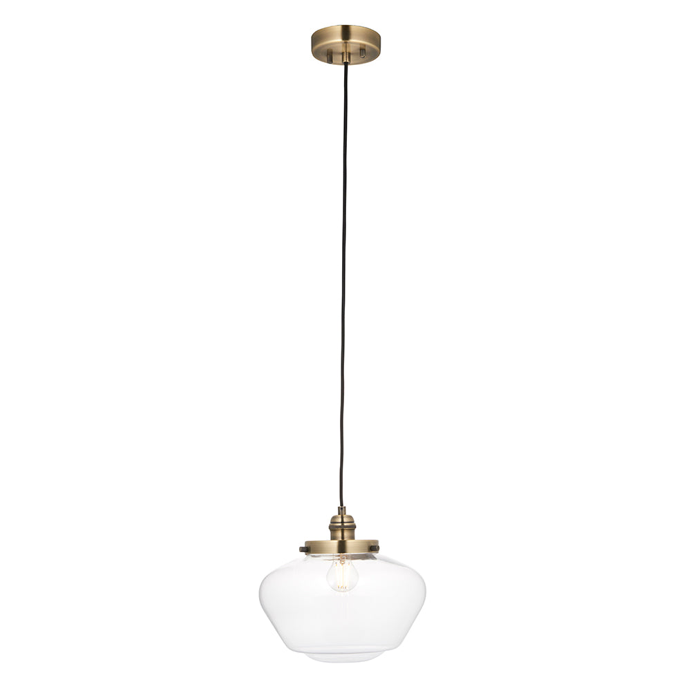 Camberley Clear Glass Shade Ceiling Pendant Light In Antique Brass
