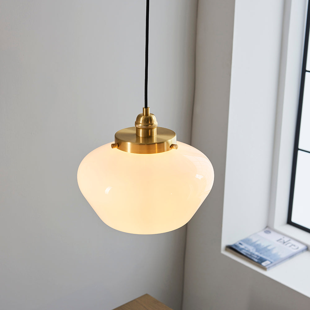 Camberley Opal Glass Shade Ceiling Pendant Light In Antique Brass